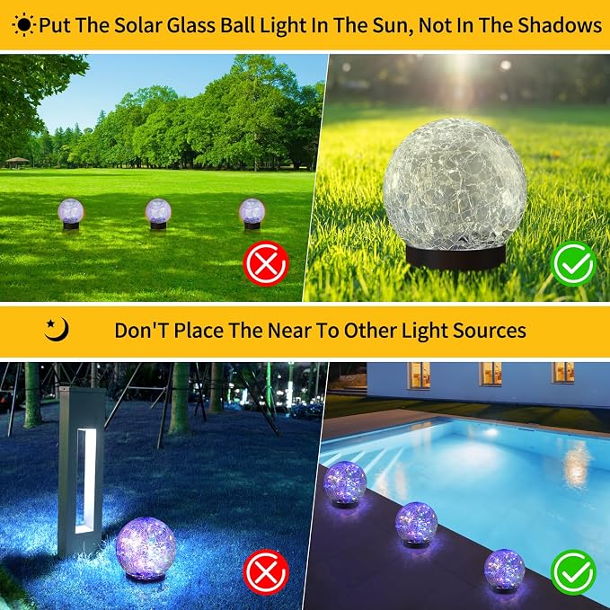 JKIMK Solar Globe Lights Outdoor Waterproof-Solar Balls for Garden-Cracked Glass Ball Solar Lights Outdoor-Solar Orbs for Outside-Outdoor Decorations for Patio and Yard Lawn Backyard Decor
