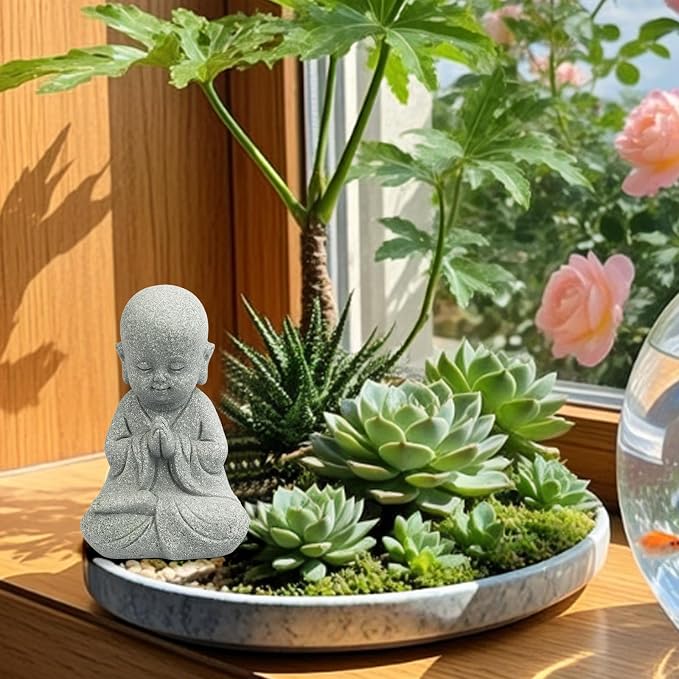 Meditating Buddha Statue Figurine | Zen Decor Sandstone Small Garden Monk Sculpture Indoor/Outdoor Decor for Home
