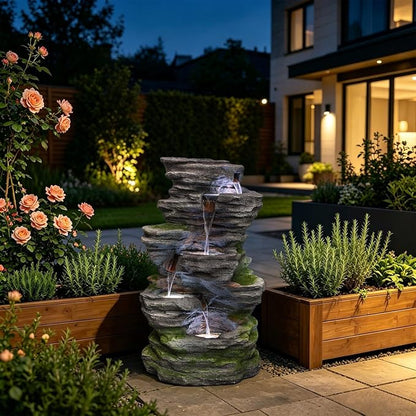 40.16" H Water Fountain Outdoor, 5-Tier Cascading Waterfall Fountain, Large Water Feature for Patio, Garden, Backyard, Deck