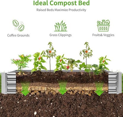 Land Guard 2 Pack 6×3×1ft Galvanized Metal Raised Garden Bed, Metal Planter Kit Box Outdoor for Deep-Rooted Vegetables, Flowers, Green and Herbs……