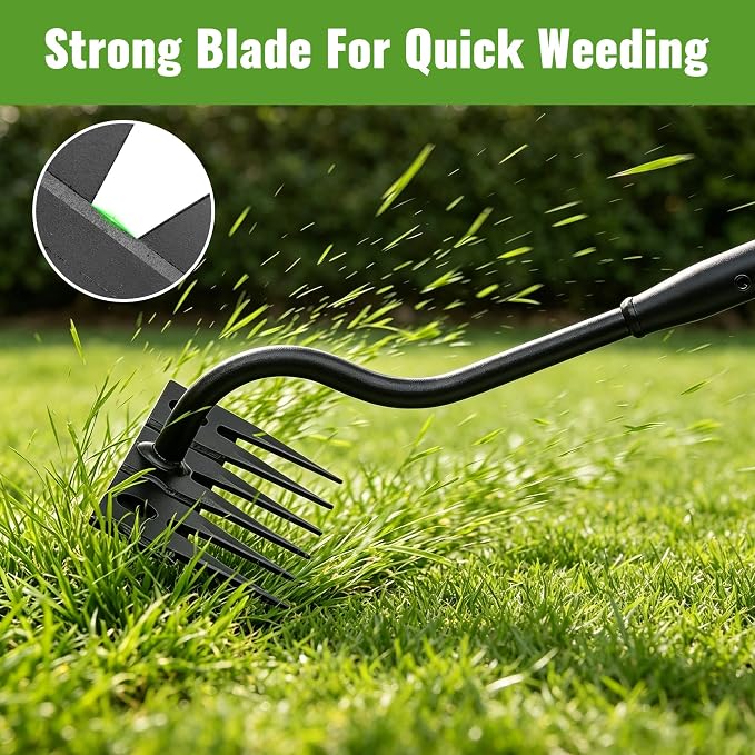 Weeding Rake Long Handle,70 Inch Heavy Duty Metal Manual Weeder Tool for Weeding Loosening Soil Cultivating Weed Puller Tool for Lawn, Garden Beds 6 Teeth Weed Removal Tool for Women and Seniors