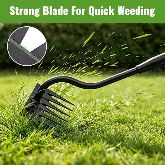 Weeding Rake Long Handle,70 Inch Heavy Duty Metal Manual Weeder Tool for Weeding Loosening Soil Cultivating Weed Puller Tool for Lawn, Garden Beds 6 Teeth Weed Removal Tool for Women and Seniors