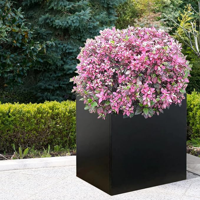 Galvanized Steel Planter Box Black Metal Planter 20Inch Large Square Indoor Outdoor Planters Cube Steel Heavy Duty Planter Powder Coating Modern Commercial Residential for Patio, Plants, Yard, Garden