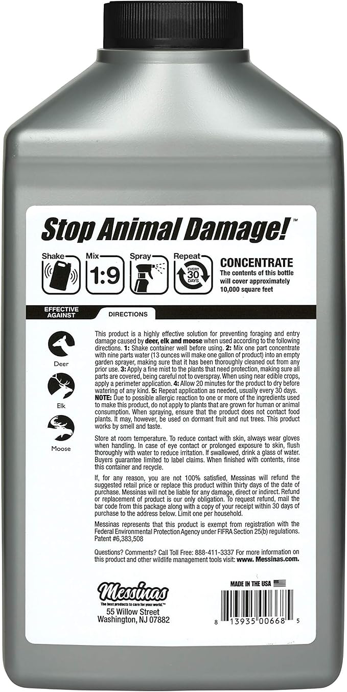 Deer Stopper II Garden Animal Repellent - Safe & Effective, All Natural Food Grade Ingredients; Repels Deer Elk, and Moose; Easy to Use, 32 fl. oz. Liquid Concentrate
