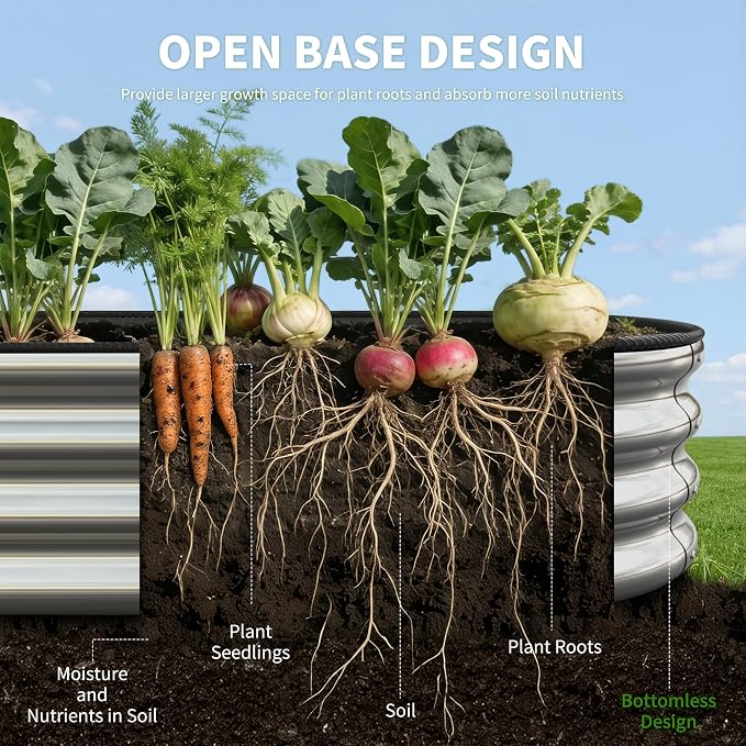 Metal Raised Garden Bed Kit, 4×2×1ft Outdoor Planter Boxes with Easy Assembly, Oval Large Galvanized Gardening Raised Bed for Vegetables, Fruits, Flower Silver