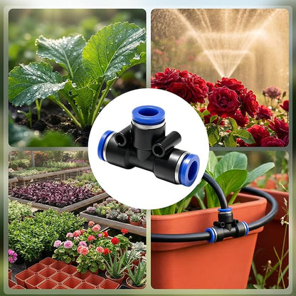 30 Pack 1/4" Drip Irrigation Tee Connectors with 10 End Caps, Quick Connect | Drip Irrigation Tee Connectors, End Caps, Easy Tubing Split and Sealing, Garden Irrigation, Drip Irrigation Parts, Leak-free