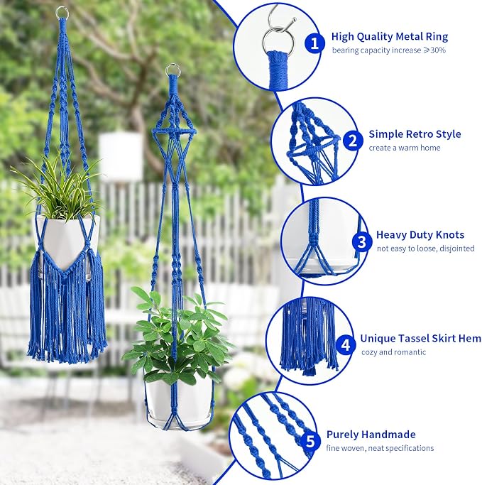 SFENNGPET Macrame Plant Hangers, 6Pack Hanging Planters for Indoor Plants w/ 6 Set Hangers Kit Handmade Macromay Plant Hangers Indoor Flower Pots Holder Stand for Boho Home Décor (POTS NOT Included)
