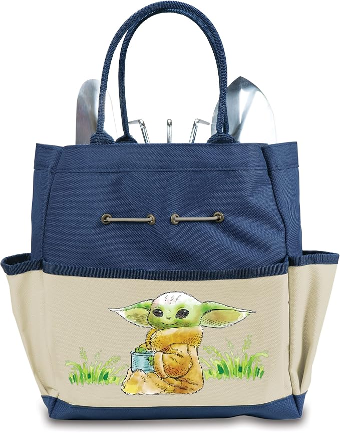 Picnic TIME Star Wars Mandalorian Grogu Garden Bag with Tool Set, Garden Tool Organizer Bag, Gardening Tools Gifts for Women and Men, (Navy Blue with Beige Accents)