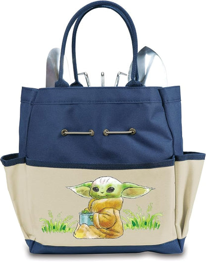 Picnic TIME Star Wars Mandalorian Grogu Garden Bag with Tool Set, Garden Tool Organizer Bag, Gardening Tools Gifts for Women and Men, (Navy Blue with Beige Accents)