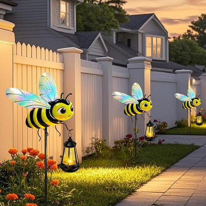 EDOF 32.28in Metal Bee Garden Stakes with Solar Lights Outdoor Decorative | Solar Lights Waterproof Bee Garden Decor for Yard Art Outside Patio Porch Lawn,Birthday Gifts for Women Mom