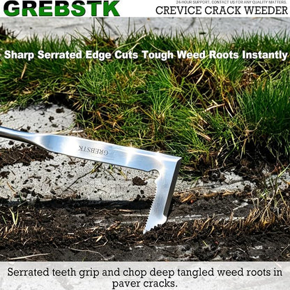 GREBSTK Crack Weeder Crevice Weeding Stainless Steel Sharp Lightweight Tool | Razor-Sharp Rust-Resistant L-Shaped Blade, Solid Beech Wood Non-Slip Handle, for Patio Cracks, Driveway Gaps, Walkway Edging