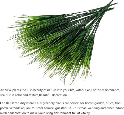 XLFAQXM 8 Pack Artificial Plants Flowers Grass Shrubs No Fade Faux Plastic Flowers Outdoor for Farmhouse Garden Porch Patio Indoor Wedding Decoration Greenery Fake Plants uv Resistant (3#Green)