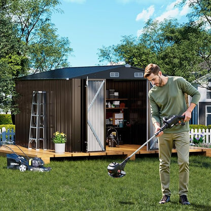 COMHOMA Shed Outdoor Storage Shed Metal,Lockable Doors Tool Sheds with Sloping Roof,Steel Garden Shed with Air Vent for Backyard,Patio,Lawn,Poolside (Brown, 10'x12') | Sloping Roof and Air Vent Perfect for Backyard Patio Lawn and Poolside