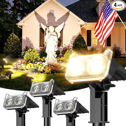 LETMY Solar Lights Outdoor Waterproof IP65, 4 Pack Solar Spot Lights Outdoor with 14 Big LEDs, 2-in-1 Wall Lights & 2 Modes Solar Landscape Spotlights for Pathway Yard Decor Garden Gifts (Warm White)