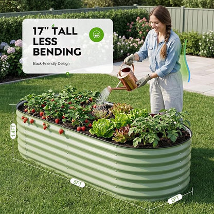 Raised Planter Beds for Outdoor Gardening, 17" Tall 4 in 1 5x2ft Galvanized Raised Garden Bed for Deep Root Vegetables Flowers Herbs - Olive Green