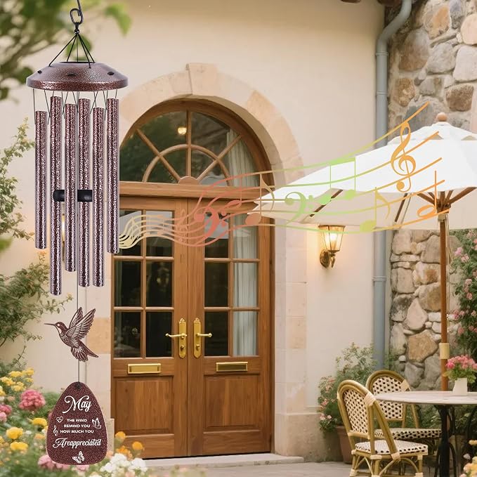 Thank You Wind Chimes for Outside: Thank You Gifts for Men Women, Mental Hummingbird Wind Chime, Thoughtful Appreciation Gift Set for Mom Friends Coworker Employee Teacher