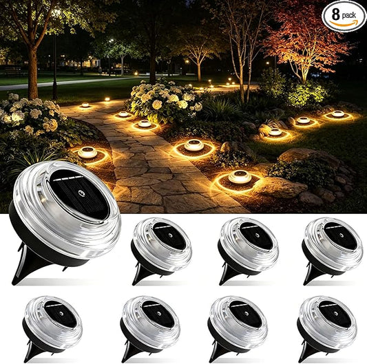 Solar Driveway Lights 8 Pack, Solar Walkway Lights Outdoor IP67 Waterproof, Solar Ground Lights Lighting for Yard Path Step Sidewalk Stair Pathway（Warm White）