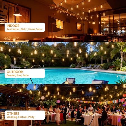 LED Outdoor String Lights 400ft Shatterproof Patio Lights with 212 Waterproof ST38 Vintage Bulbs(12 Spare), Dimmable Outside Hanging String Lights for Backyard Porch Balcony Party, Warm White