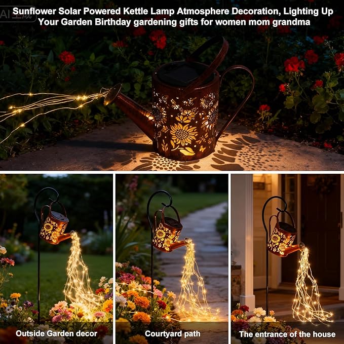 Sunflowers Solar Lights Outdoor Garden Sunflower Gifts, Gardening Gifts, Solar Watering Can Lantern Gifts for Mom Grandma Women, Patio, Yard, Pathway Lantern Plant Decoration