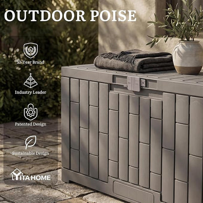 YITAHOME 60 Gallon Resin Deck Box | Weather Resistant Outdoor Rattan Storage Box with Slide-Locking Lid, Lockable Indoor Outdoor Storage for Supplies