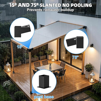 15° Pergola Brackets 75° Corner Bracket with Post Base, pergola kit for 4x4'' (Actual: 3.64x3.64''), Pergola Bracket Kit 4x4 Powder-Coated, Wooden Beams Lumber Gazebos Patio Pergola Lean to Porch Roof