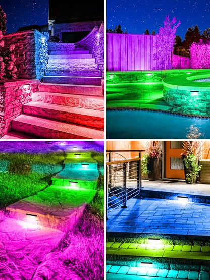 5W RGB Retaining Wall Lights 7 inch LED Hardscape Lighting Color Changing Low Voltage Landscape Paver Lights 12V 24V Step Lights Outdoor IP66 Waterproof Stair Lighting (2 Pack+Connectors)