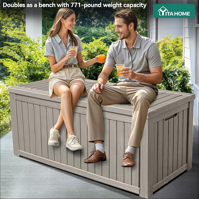 YITAHOME 180 Gallon Large Outdoor Storage XL Deck Box w/Divider for Patio | Outdoor Cushions, Garden Tools, Sports Equipment and Pool Supplies, Waterproof, Resin, Lockable, Taupe