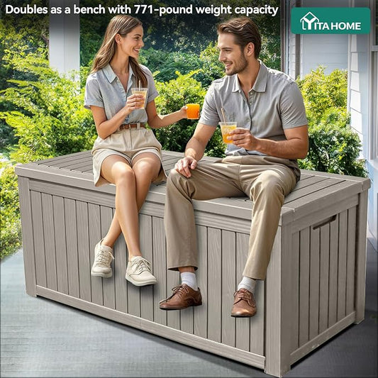 YITAHOME 180 Gallon Large Outdoor Storage XL Deck Box w/Divider for Patio | Outdoor Cushions, Garden Tools, Sports Equipment and Pool Supplies, Waterproof, Resin, Lockable, Taupe