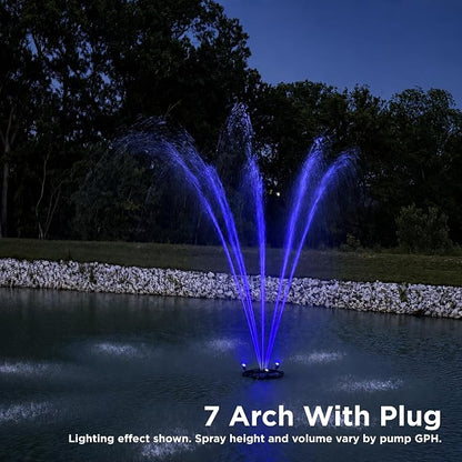 Half Off Ponds 1.75 HP Floating Fountain & Aerator | 14,800 GPH output, 11 spray patterns, Color-changing LED lights, Control box, 100 ft cord