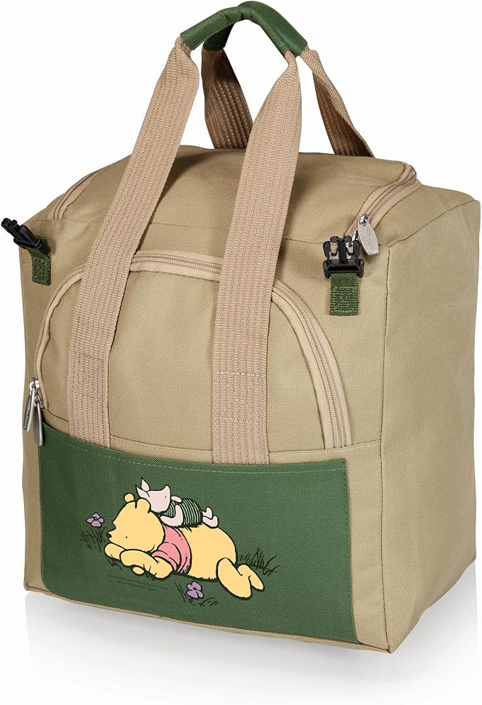 PICNIC TIME Disney Winnie the Pooh Gardener Folding Seat with Tools, Folding Garden Stool with Detachable Tote and Hand Tool Set Organizer, Portable Gardening Chair, (Olive Green with Beige Accents)