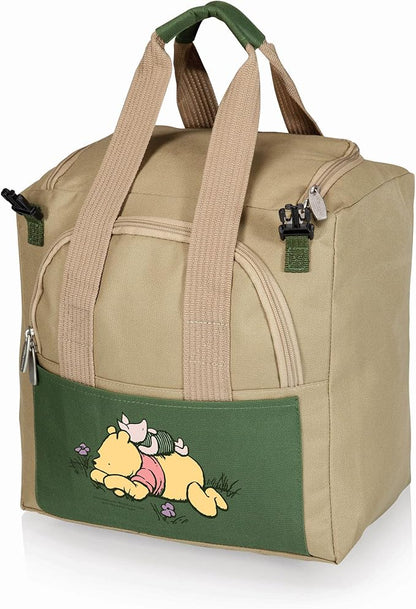 PICNIC TIME Disney Winnie the Pooh Gardener Folding Seat with Tools, Folding Garden Stool with Detachable Tote and Hand Tool Set Organizer, Portable Gardening Chair, (Olive Green with Beige Accents)