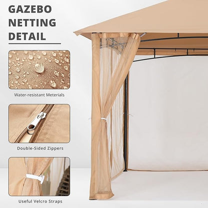 MASTERCANOPY Patio Gazebo Mosquito Netting Screen Walls (10x12, Beige)