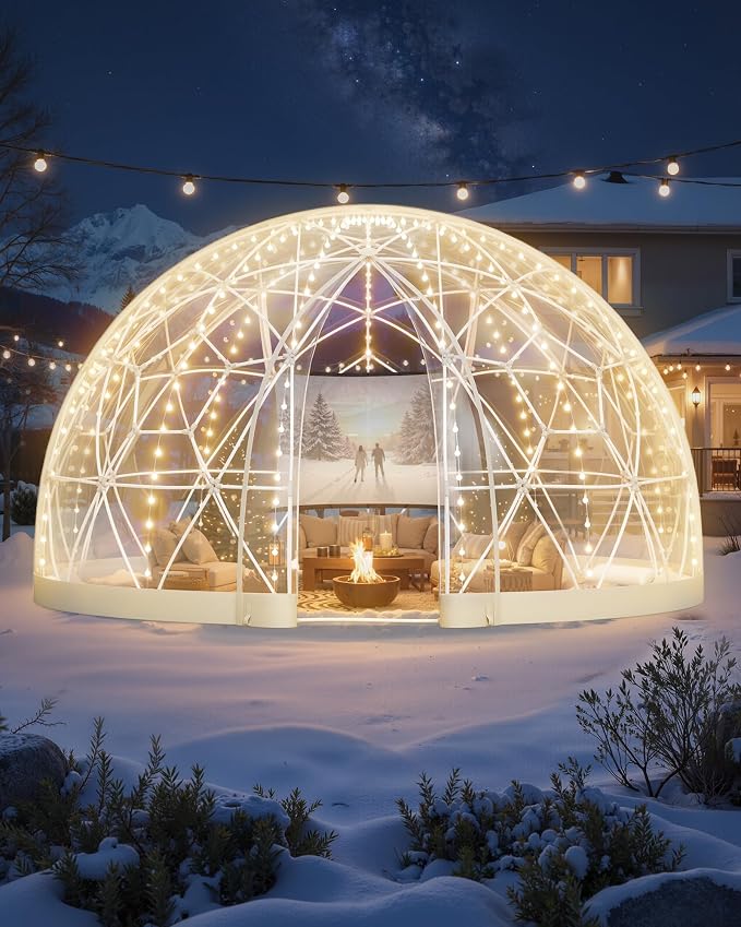 VEVOR Garden Dome Tent, 15 x 9.5 ft Clear Bubble Tent House for 12-14 Person, Waterproof PVC Geodesic Dome Greenhouse with Ventilated Window, Outdoor Igloo Tents for Patio Backyard Party Camping