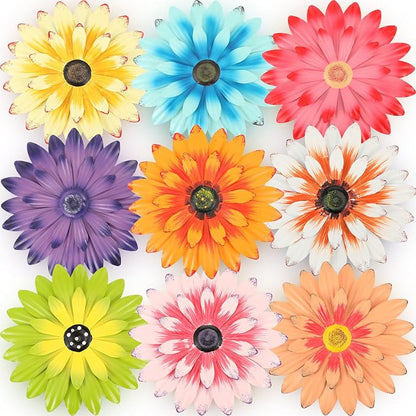 Zhehao 9 Pcs Metal Flower Wall Art Hanging 3D Daisy Decor Metal Flowers Outdoor Decor Multicolored Layered Floral Sunflower Wall Decorations for Home Garden Porch Patio(Bright Color,10 Inch)