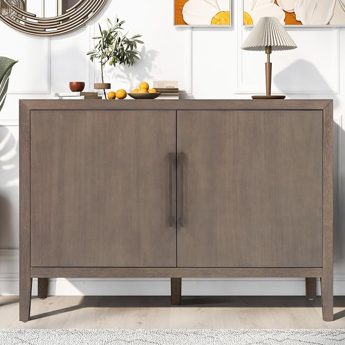 Merax Modern Rustic Wood Buffet Sideboard with Storage Shelf | 2 Doors Coffee Bar Cabinet TV Stand for Bedroom Living Room Dinning Room Kitchen Brown