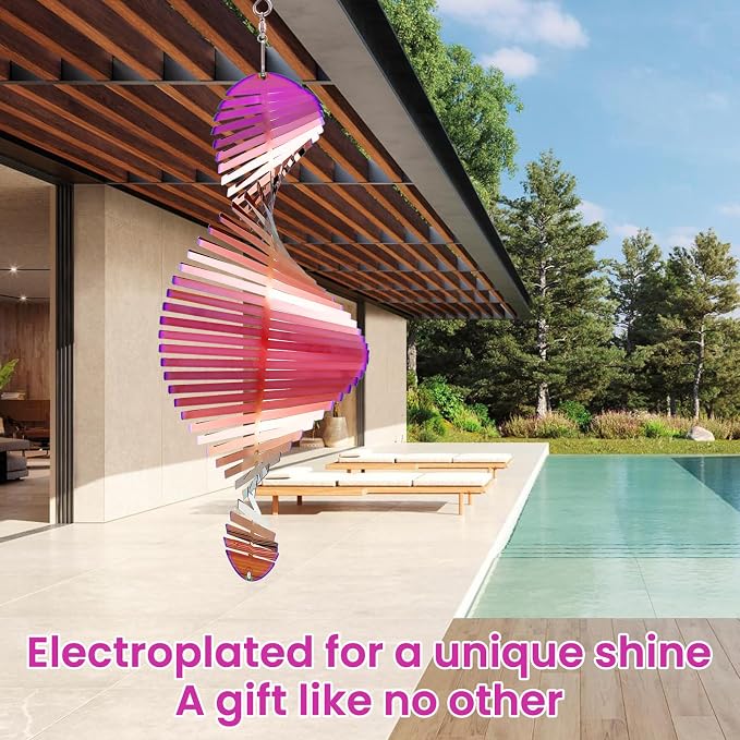 Stainless Steel Wind Spinner Outdoor Garden Decor, Gifts for Women Mom, 3D Metal Reflective Hanging Wind Spinners Sculpture for Outside Patio Garden Yard Porch Decorations (Colorful Spiral, 12 Inch)