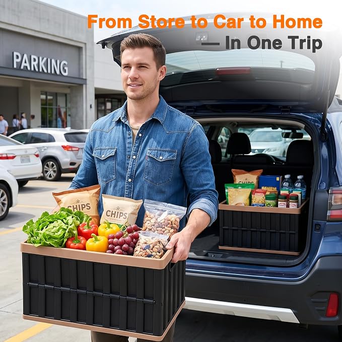 Citylife 64L Collapsible Storage Bins with Lids Plastic Storage Containers for Organizing Stackable Storage BoxLarge Heavy Duty Utility Crates, 4 Packs