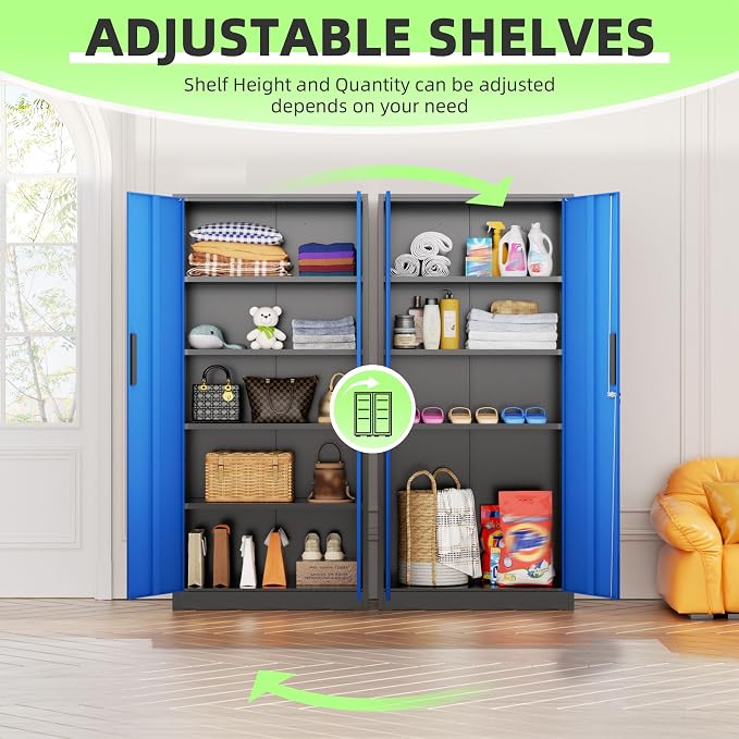 INTERGREAT Metal Storage Cabinet, 72" Locking Steel Cabinets with 2 Door and 4 Adjustable Shelves, Tall Metal Cabinet for Home Office, Garage, Warehouse, Black+Blue