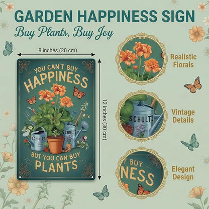 Funnysign Garden Gifts You Can't Buy Happiness But You Can Buy Plants Vintage Tin Sign for Home Garden Patio Yard Decor 8 X 12 Inch(3982)