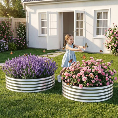 2 Pcs 4x4x1ft Round Galvanized Raised Garden Bed Outdoor, Metal Planter Box for Gardening, Raised Garden Beds for Vegetables Flowers Herbs - Silver