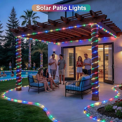 JMEXSUSS Trampoline Accessories 66ft 200 LED Trampoline Lights with 8 Modes | IP 65 Waterproof Solar Rope Lights Outdoor, Solar Patio Lights for Fence Garden Yard Backyard Tree Slide (Multicolor)