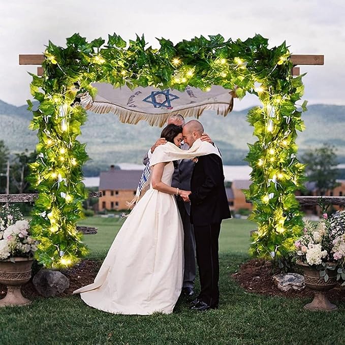 DEKEones 12 Packs Artificial Ivy, 84FT Garland Hanging Plants Fake Vines with 200 LED String Light for Bedroom Wedding Party Garden Wall Room Home Decor
