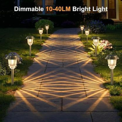 XMCOSY+ Solar Pathway Lights Outdoor - 4 Pack Auto On/Off 10-40 LM Dimmable Waterproof Outdoor Solar Lights for Yard Pathway Garden Driveway Walkway (Bronze)
