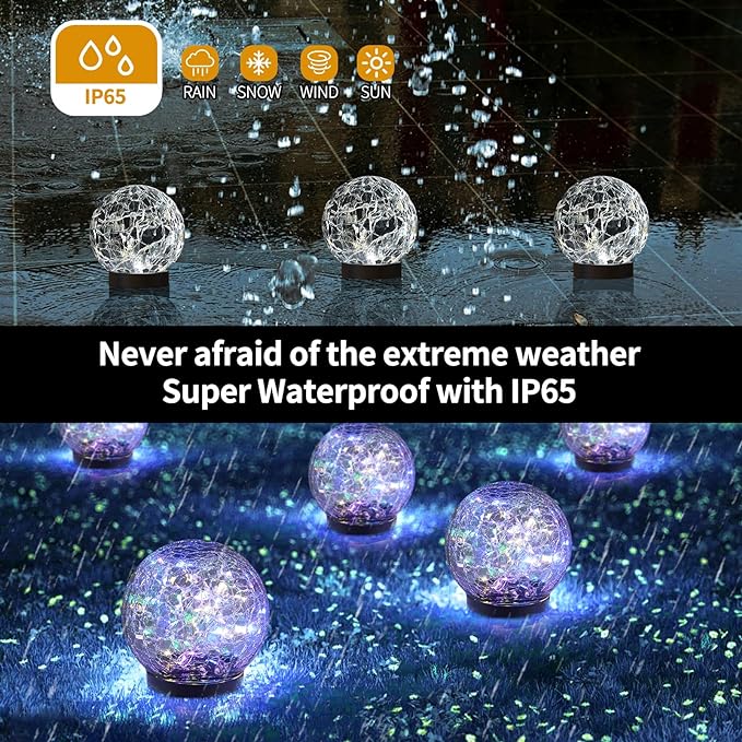 JKIMK Solar Globe Lights Outdoor Waterproof-Solar Balls for Garden-Cracked Glass Ball Solar Lights Outdoor-Solar Orbs for Outside-Outdoor Decorations for Patio and Yard Lawn Backyard Decor