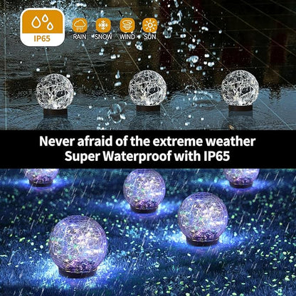 JKIMK Solar Globe Lights Outdoor Waterproof-Solar Balls for Garden-Cracked Glass Ball Solar Lights Outdoor-Solar Orbs for Outside-Outdoor Decorations for Patio and Yard Lawn Backyard Decor