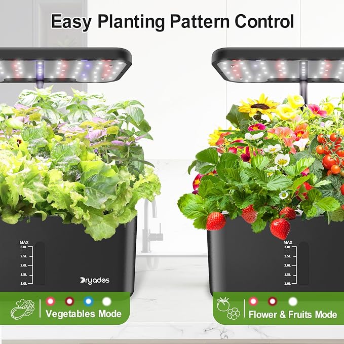 Indoor Garden Hydroponics Growing System - 10 Pods Plant Germination Kit Herb Vegetable Countertop with Grow Lamp Quiet Pump - Hydrophonic Planter Grower