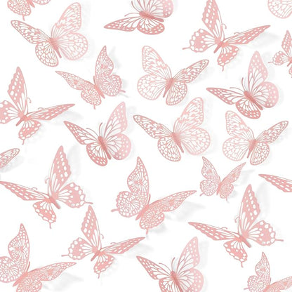 SAOROPEB 3D Butterfly Wall Decor - 48 Pcs, 4 Styles, 3 Sizes - Removable Wall Stickers for Pink Room Decor, Birthday Parties, Cake Decorations