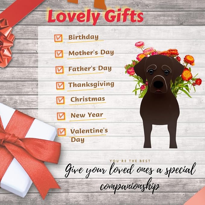 Chocolate Labrador Dog Planter Pots, 9.45 x 6.38 x 13.39 Inches | Dog Flower Pot, Cute Animal Shaped Plant Pot, Gifts for Women & Pet Lovers, Indoor Outdoor Garden Home Office Decor