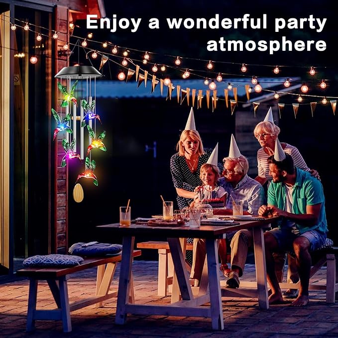 Solar Hummingbird Wind Chimes with 4 Music Aluminum Tubes | Wind Chimes for Outside,Best Gifts for Mom Grandma Women Wife Aunt Sister, Unique Mobile Wind Chime, Garden Yard Decor