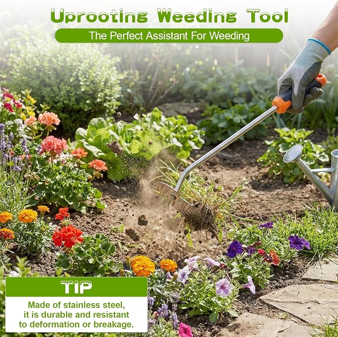 Garden Tools,Weeder Tool,Portable Weeding Tool,Garden weed pulling tool,Adopt Anti Slip Handle,Conforms to Ergonomic Curves,Weed puller tool Suitable for Farm Planting,Gardening(Black Orange Handle)